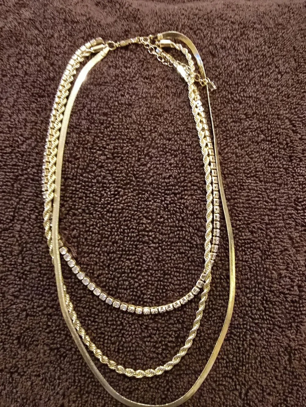 Adornia 3-Piece Gold Plated Layering Necklace Set - Excellent Condition